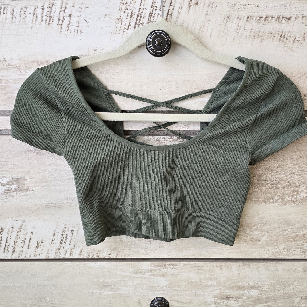 Aerie Olive Green Ribbed Crop Top